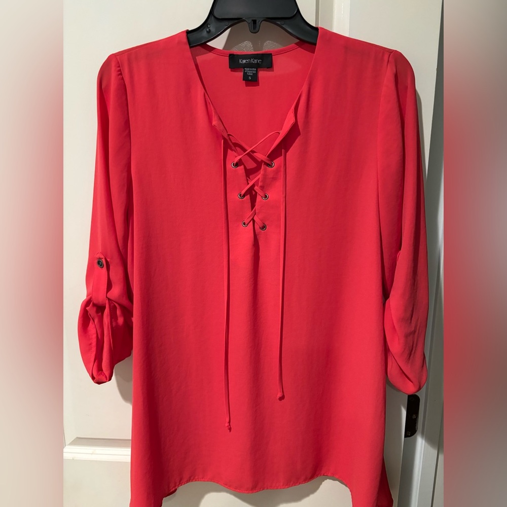 Karen Kane Coral Lace-Up Blouse